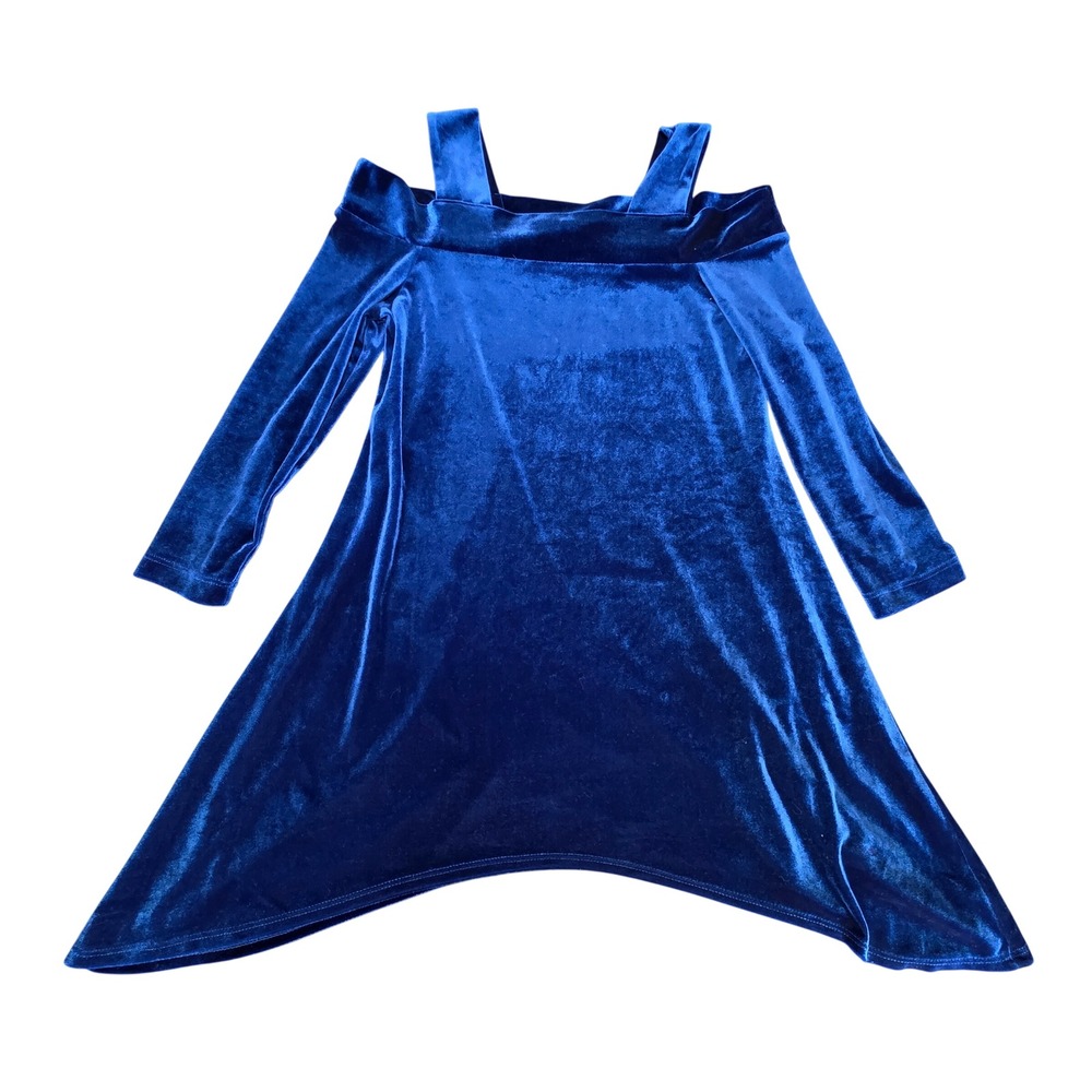 Velvet Cold Shoulder‎ Sharkbite Hem Top Royal Blue Small Y2K 90's